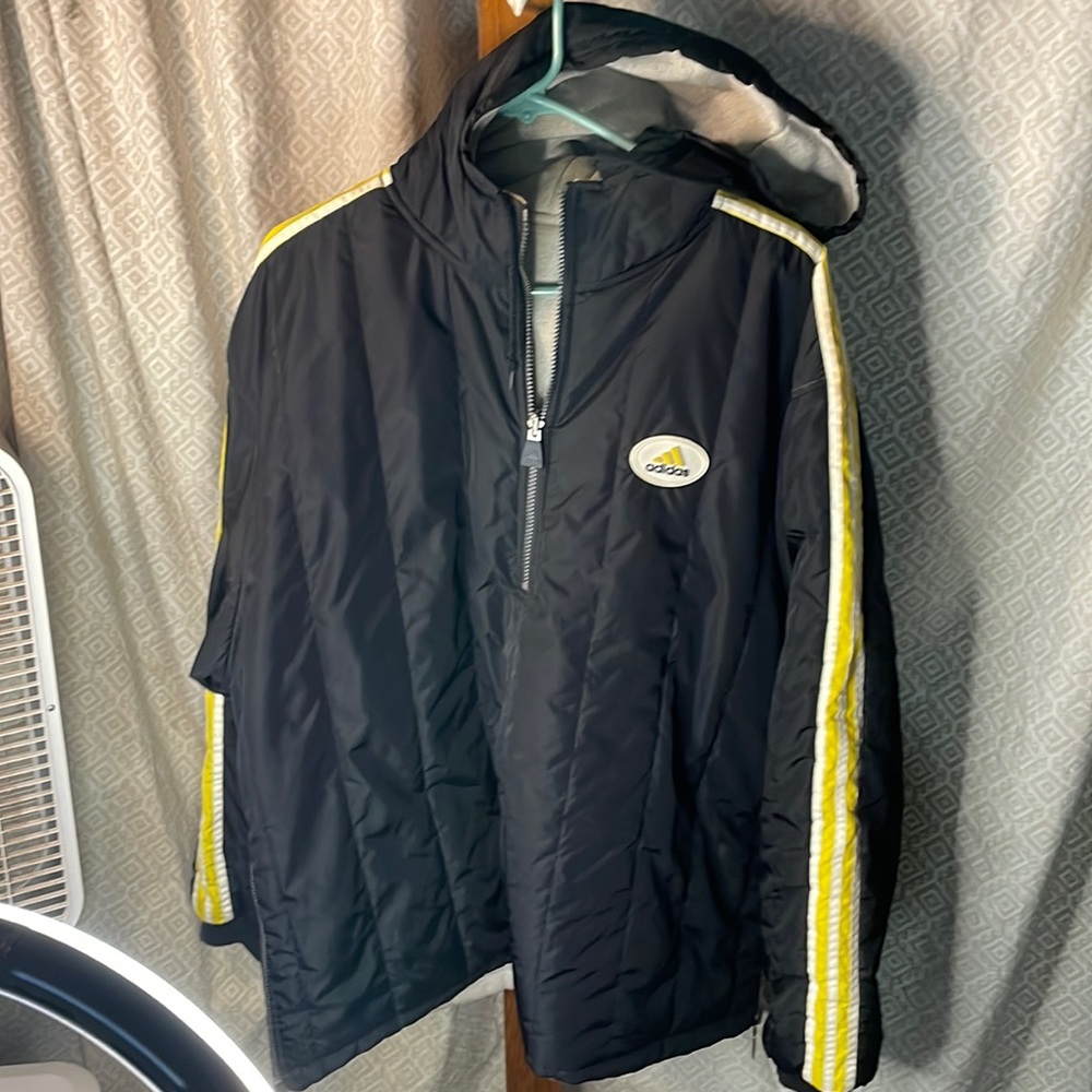Adidas reversible pullover hoodie jacket with yellow stripes, XL